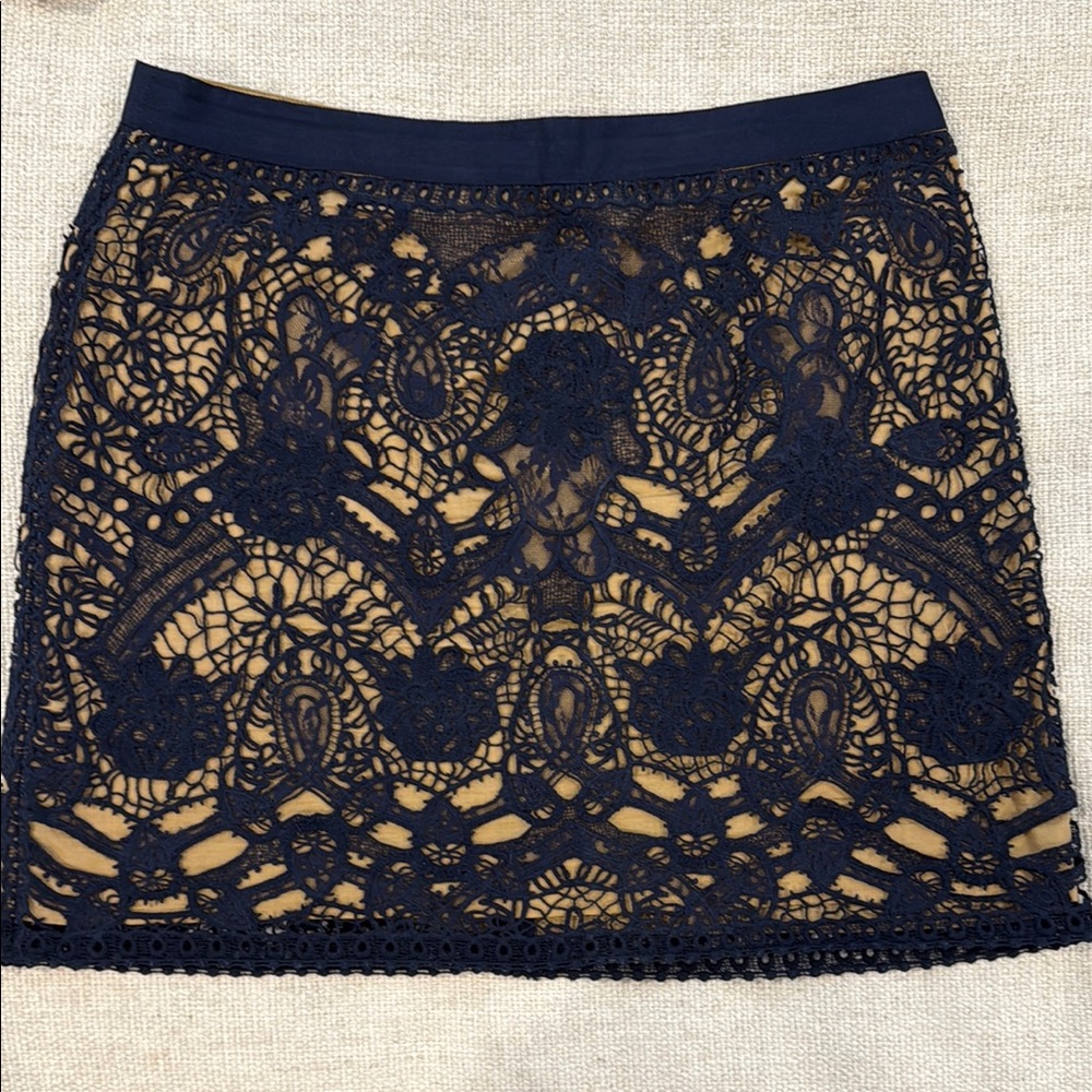Club Monaco Blue and Gold Embellished Mini Pencil Skirt